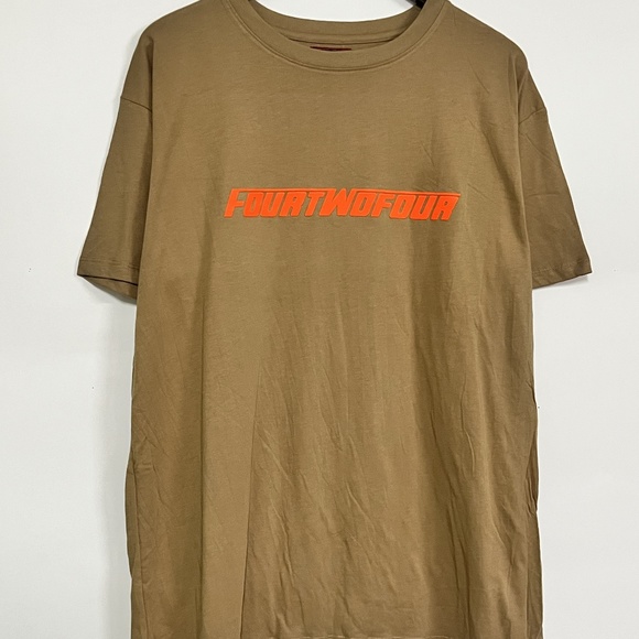 424 On Fairfax- Tan tee With Orange Text - Picture 1 of 5